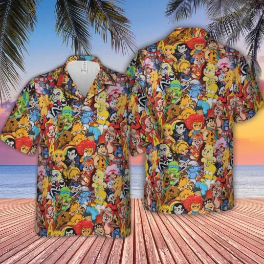 Discover Cartoon Characters Hawaiian Button Down Shirt Unisex