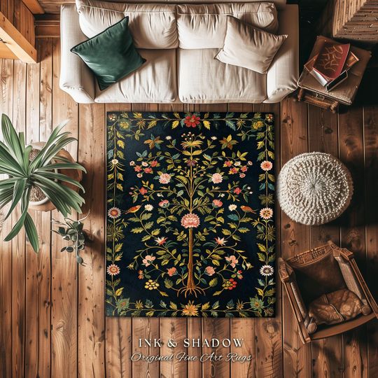 Discover Boho Scandinavian Floral Area Rug | Wildflower Aesthetic Danish Pastel Home Decor Rustic Housewarming Gift Dark Academia Bedroom Folklore |