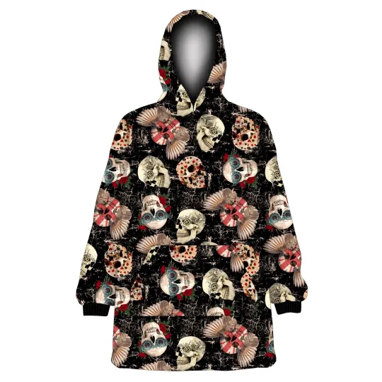 Discover Unisex Gothic Vintage Steampunk Skulls Ornaments Fleece Oversize Blanket Hoodie
