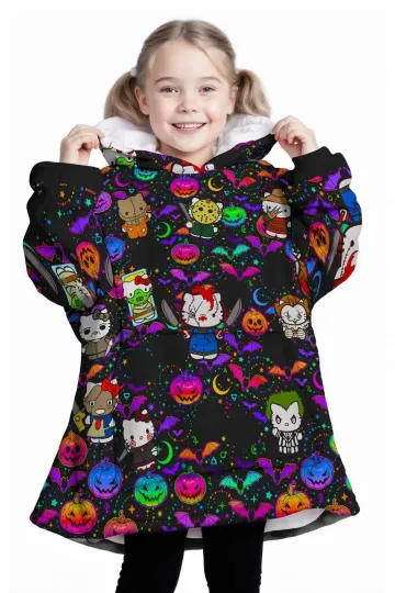 Discover Personalized Hello Kittie Horror Icons Halloween Snug Oversized Wearable Hoodie
