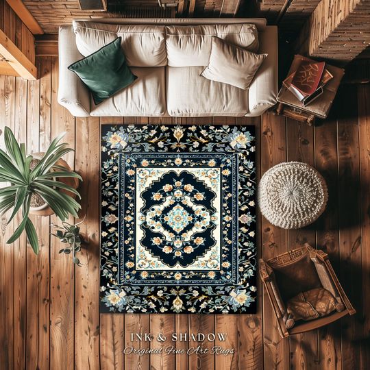 Discover Timeless Aesthetic Pastel Gothic Area Rug | Dark Academia Baroque Teal Antique Ornamental Motif Romantic Victorian Light Blue Room Accent |