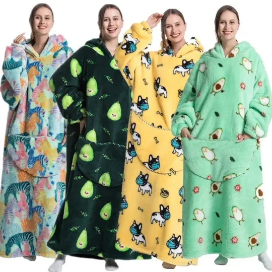 Oversized Blanket Flannel Warm Family Halloween Avocado Women HomewearSweatshirt