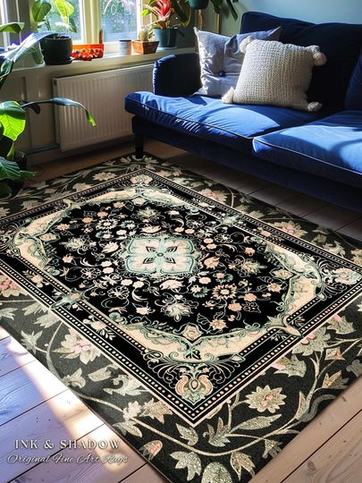 Fairytale Gothic Home Accent Rug, Baroque Antique Interior, Art Nouveau Revival, Victorian Detailing