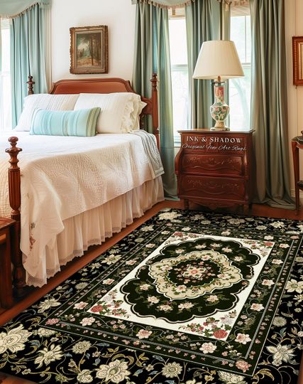 Discover Dark Florals Romantic Baroque Rug with Gothic Revival and Art Deco Lines