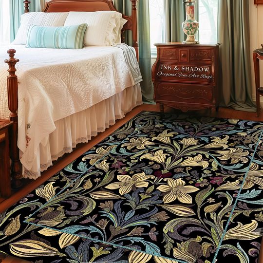 Vintage Victorian Gothic Floral Runner Rug for Cottagecore and Farmhouse Decor