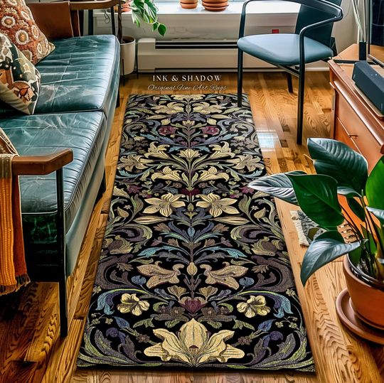 Discover Whimsical Farmhouse Elegance Retro Art Nouveau Runner Antique Pattern Rug Vintage Floral Botanical Decor