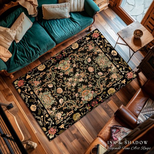Discover Floral Maximalism Accent Rug, Boho Folk Aesthetic Danish Home Decor, Fairycore Woodland Wildflower Bedroom