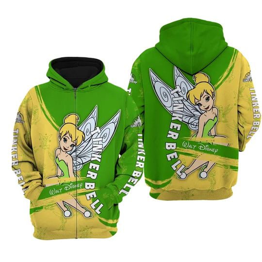 Discover 2024 Disney Tinker Bell Punk Words Pattern Hoodie Men Women's Tinker Bell Florals Hoodie