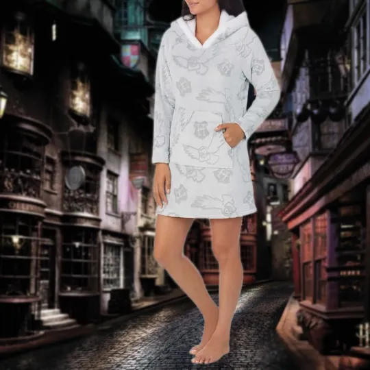 Harry Potter Wizarding World Fleece Hoodie Lounge Oversized Pajama Sweater Cozy