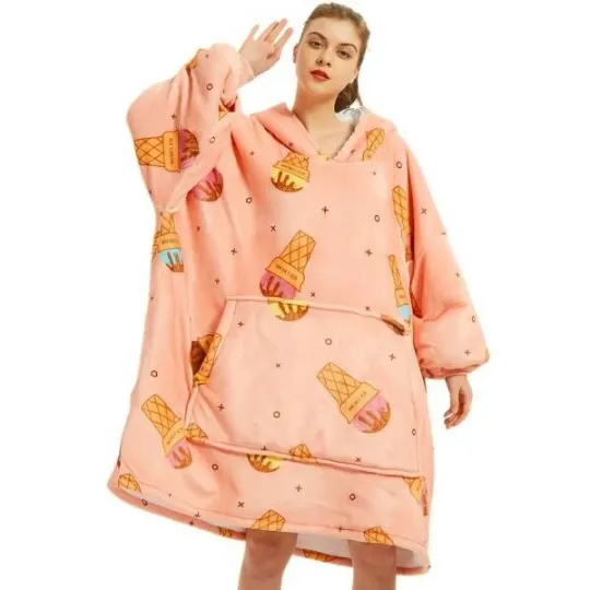 Discover Oversized Hoodie Sweater Comfy Blanket Sweatshirt Pullover Ice Cream w/ Pocket