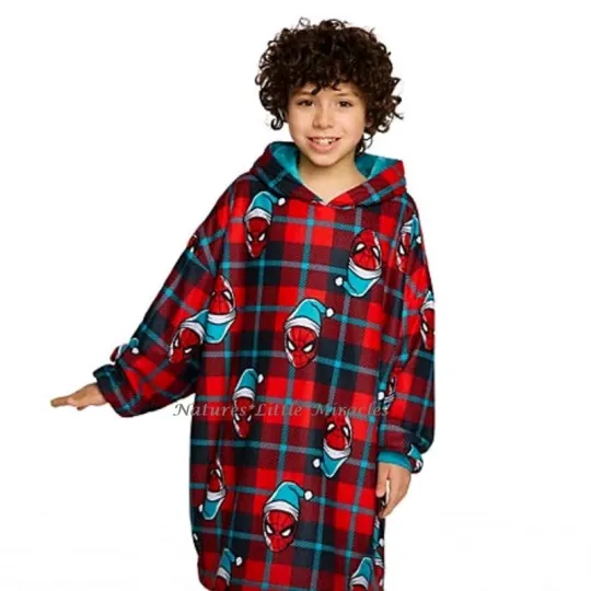 Spiderman Boys Oversized Pajama Hoodie Robe Blanket Shirt Size 6 7 8 10 12 Large