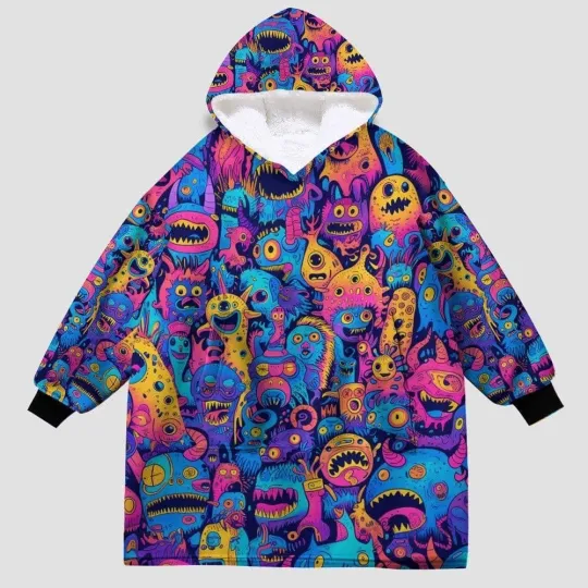 Discover Personalized Neon Monster Pattern Halloween Snug Oversized Wearable Hoodie Blan