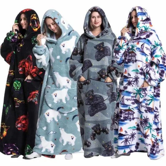 Oversized Blanket Flannel Warm Family Halloween Avocado Women HomewearSweatshirt