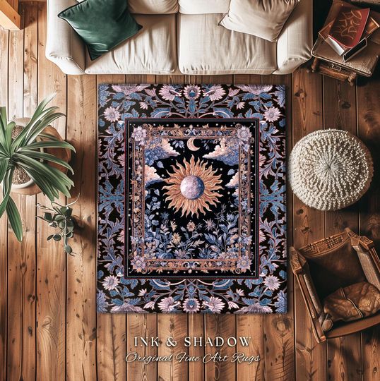 Enchanted Purples Boho Accent Rug | Celestial Mystic Tarot Inspired Witchy Pastel Bohemian Maximalist Bedroom Astrology Decor Witchy Energy