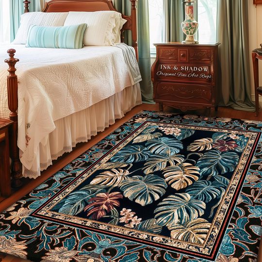 Discover Cottagecore Magic Forest Accent Rug | Mystic Houseplant Decor Accent Rug Baroque Aesthetic Home Decor Dark Academia Artwork Forestcore Style