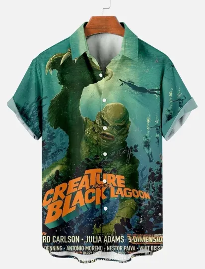 Discover Retro Horror Movie Creature The Black Lagoon Hawaiian Shirt