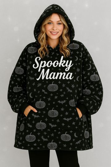 Discover Spooky Mama Halloween Bat Hooded Blanket - Cozy Fall Gift for Mom, Witchy Mama Wearable Snuggle Hoodie, Pumpkin Ghost Apparel, Boo Crew