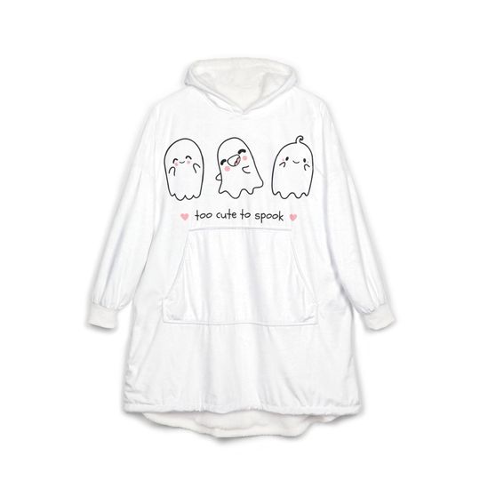 Ghost Trio Unisex Hooded Blanket - Too Cute to Spook, Halloween Wearable Blanket, Cozy Ghost Hoodie Blanket, Kids' Spooky Throw Blanket,