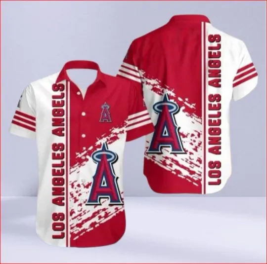 Los Angeles Angels Splat Design Baseball Hawaiian Shirt Full Size