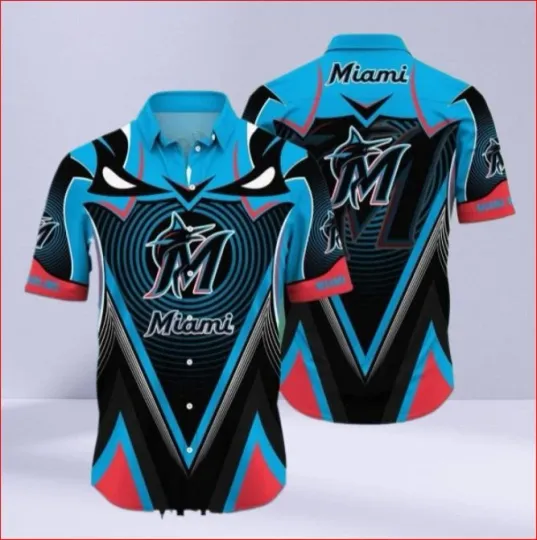 Futuristic Pattern Marlins Hawaiian Shirt Cool Blue