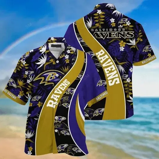 football Baltimore Ravens Purple Gold Hawaiian Shirt
