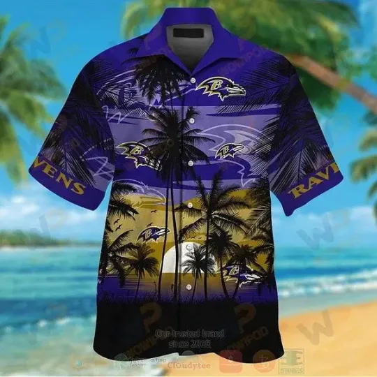 football Baltimore Ravens Coconut Tree Purple Trendy Hawaiian Shirt Aloha Shirt