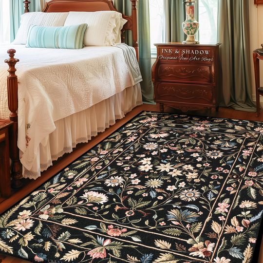 Romantic Cottagecore Floral Rug Ethereal Pastel Wildflower Design, Vintage Garden Aesthetic Fairytale Home Decor Soft Botanical Accent Piece