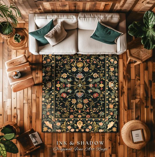 Discover Boho Maximalist Wildflower Rug | Folklore Aesthetic Danish Home Decor Rustic Housewarming Gift Fairycore Bedroom Whimsical Living Room |