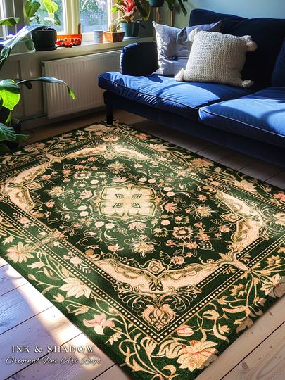 Discover Mystic Florals Boho Pastel Accent Rug | Whimsical Cottagecore Dark Academia Baroque Home Accent Rug Bohemian Art Deco Peach Colors Decor |