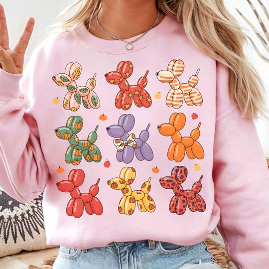 Balloon Dog Fall Sweatshirt, Pumpkin Leaves Shirt, Dog Balloon Tee