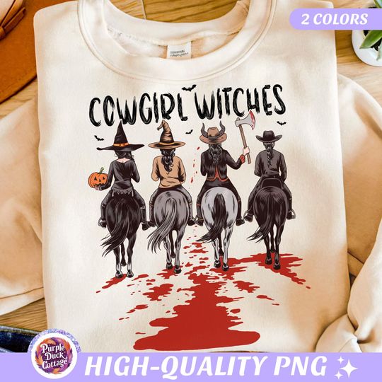 Discover Cowgirl Witches Halloween Sweatshirt, Girl Witch Halloween Sweatshirt, Spooky Season