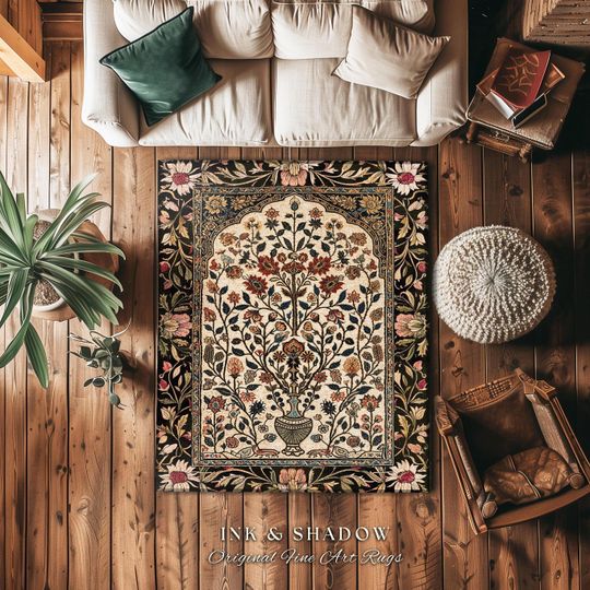 Discover Boho Living Room Floor Decor | Pastel Floral Aesthetic Common Room Home Decor Rustic Housewarming Gift Cottagecore Rug Dark Floral Bedroom |