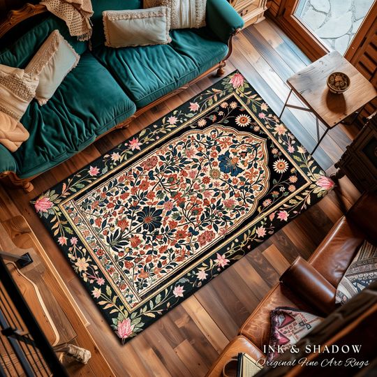 Bohemian Tree of Life Rug | Indie Floral Aesthetic Living Room Home Decor Rustic Housewarming Gift Cottagecore Earth Tone Bedroom Mat |