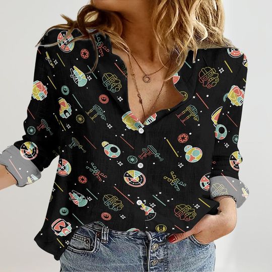 Retro Star Wars Blouse Shirt, Darth Vader Women Shirt, Disneyland Blouses Tops Women, Star Wars Fan Tee, Button Women Shirt