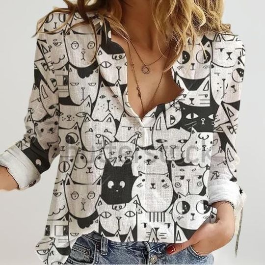 Cats Mom Blouse Shirt, Cute Cat Blouses Tops Women, Animals Loves Casual Shirt, Cat Family Long Sleeve Shirt, Mother's Day Shirt, Mom Gifts