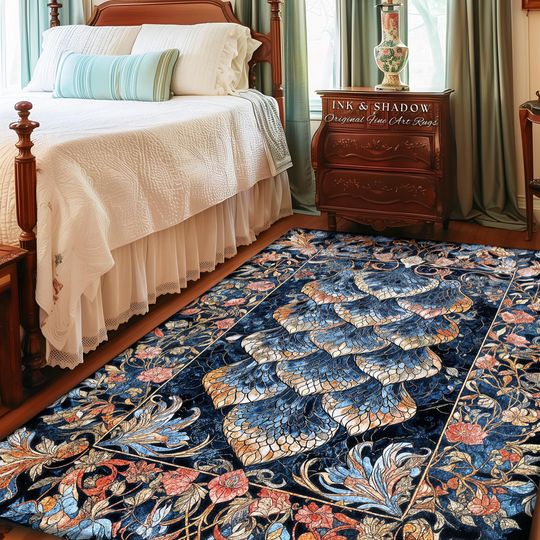 Pastel Gothic Cottagecore Rug | Dragon Scale Fantasy Area Rug Rustic Home Accent Knightcore Medieval Ethereal Cool Hues Decor Fairytale Art