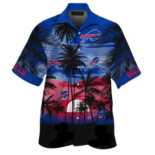 Discover Buffalo Bills Hawaiian Shirt Buffalo Bills Palm Tree Sunset Blue Hawaiian Shirt