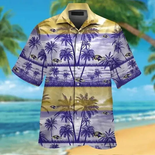 Baltimore Ravens Hawaiian Shirt Tropical Design Short Sleeve Button Up Shirt