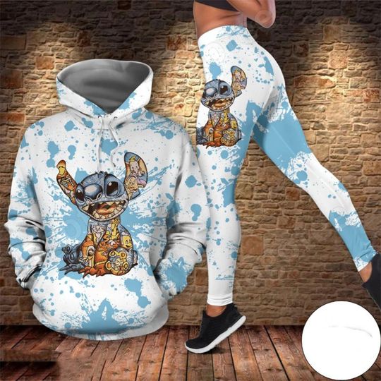Discover Custom stitching 3D hoodie and leggings Stitch set women casual yoga pants set Disney yoga hoodie fashion sportswear suit 2025