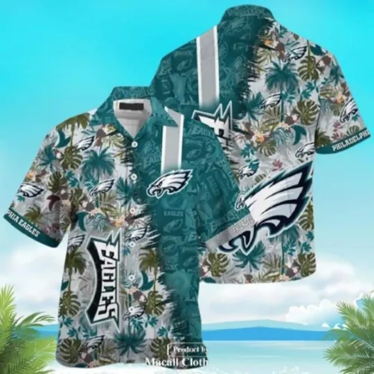 Philadelphia Eagles Hawaiian Shirt Palm Leaf Pattern, football Hawaiian Shirt