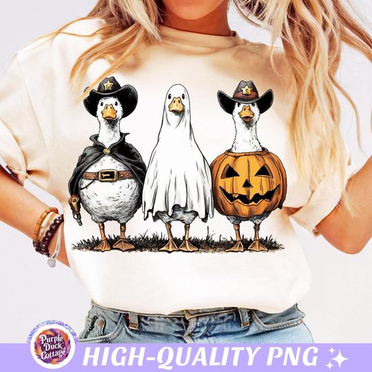 Halloween Goose T-Shirt, Cowboy Ghost Halloween Fall Shirt, Western Goose Cowboy Halloween