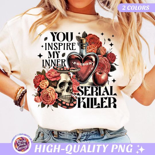 Discover Serial Killer PNG Floral Skeleton Halloween Shirt PNG Fall Sublimation Dark Humor Skull PNG Spooky Season Halloween Skull Design Snarky Png