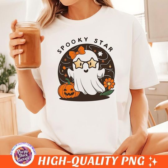 Spooky Star Cute Ghost T-Shirt, Funny Halloween, Fall Autumn Tee, Spooky Vibes Shirt