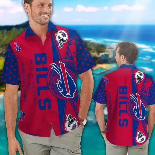 Buffalo Bills Short Sleeve Button Up Tropical Hawaiian Shirt