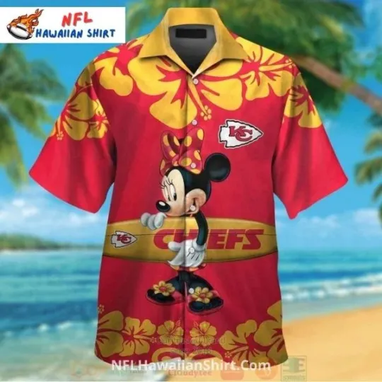 Discover KC Chiefs Hawaiian Shirt Red And Yellow Floral Cartoon Theme Hawaiian Shirt