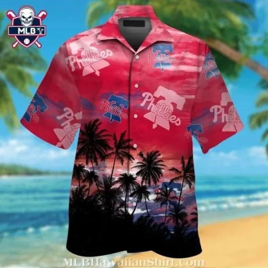 Philadelphia Phillies Sunset Palms Red Aloha Hawaiian Shirt