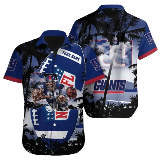Discover Personalized New York Giants Gridiron Palm Hawaiian Shirt