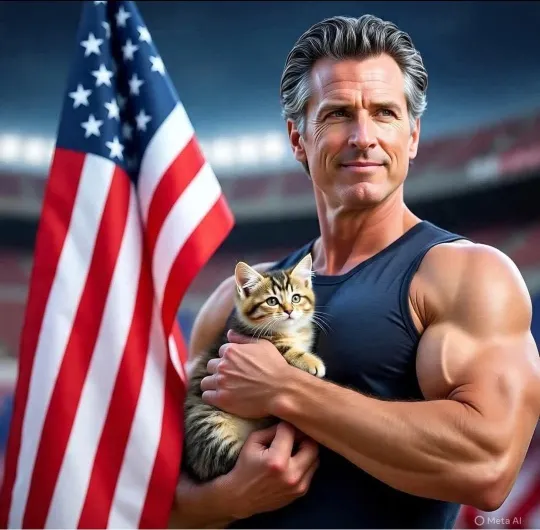 Discover GAVIN NEWSOM HOLDING KITTEN ARTWORK FRIDGE MAGNET 4.25" X 4.25"