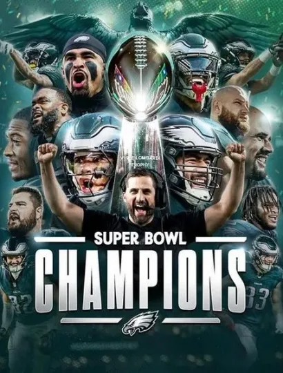 Discover PHILADELPHIA EAGLES SUPER BOWL CHAMPIONS 2025 FRIDGE MAGNET 5" X 3.5"