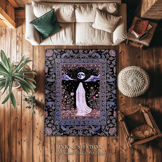 Discover Dark Academia Lavender Ghost Rug | Gothic Witchy Halloween Pastel Aesthetic Throw Fall Vibes Macabre Decor Halloween Spirit Moody Style |